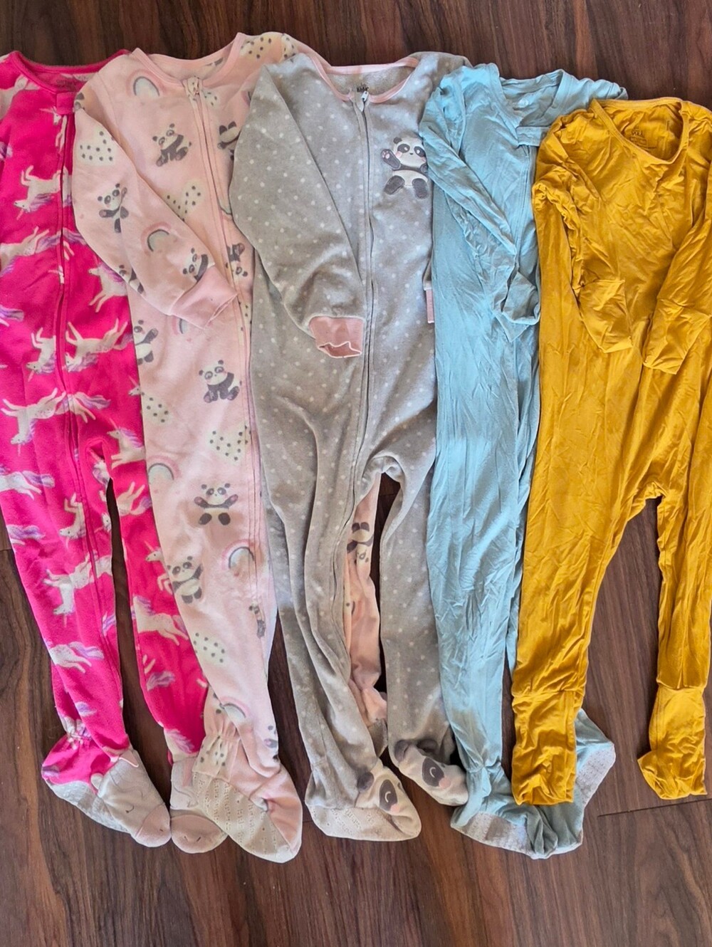 Kids Cotton Footed Pajamas - Pink, Gray, Blue, Yellow Variety Pack